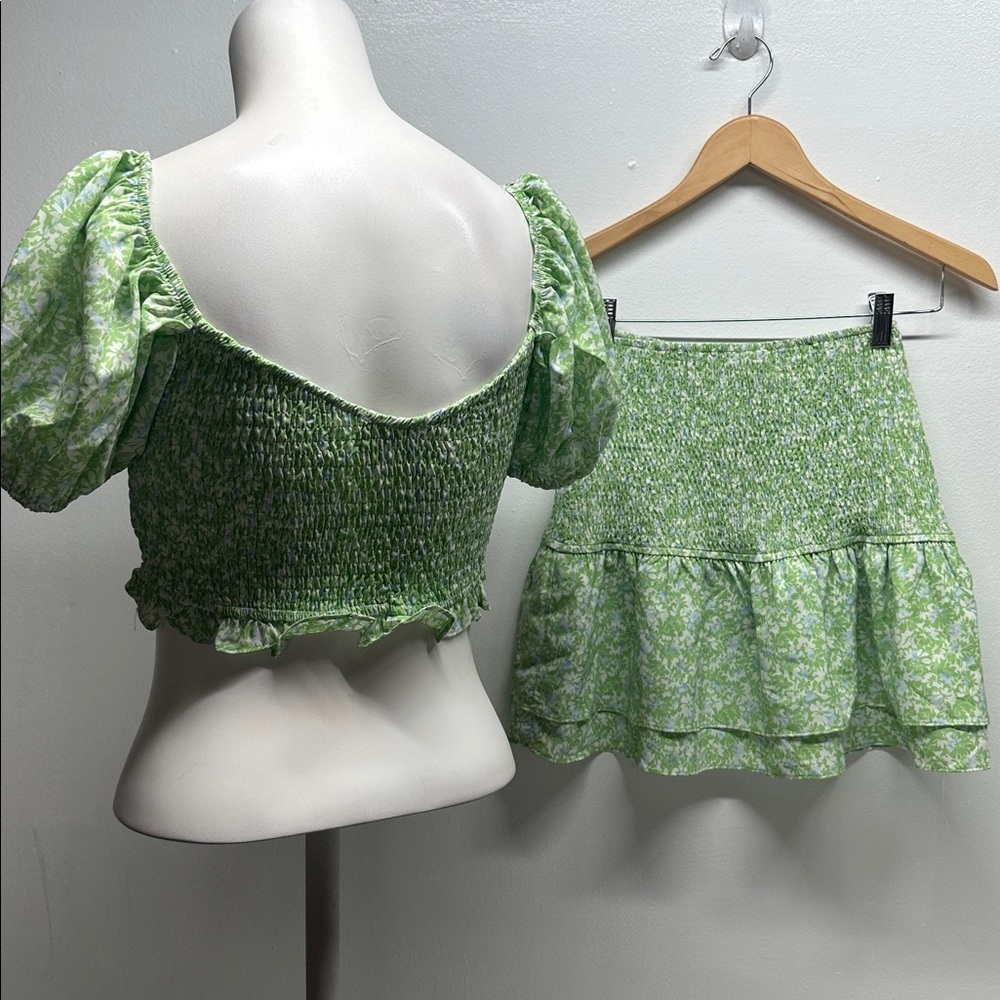 Sabo Monaco Skirt Shirred Leti Top 2 Piece Set Floral Stretch Green Size XS - Picture 6 of 10